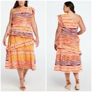 Ella Rafaella 100% Cotton Bright Spring Summer‎ Tiered Ruffle Midi Dress